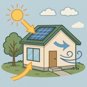 パッシブデザインとは太陽の熱や光、風といった自然のエネルギーを、機械を使わずに建物に利用する設計手法 