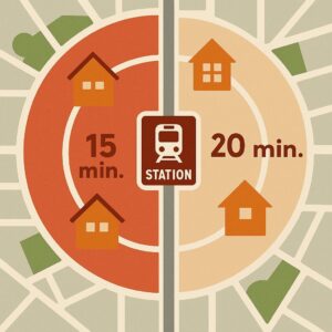 駅からの距離と建売密度 
