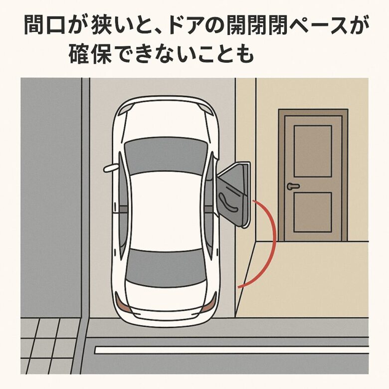 間口が狭いと、ドアの開閉スペースが確保できないことも